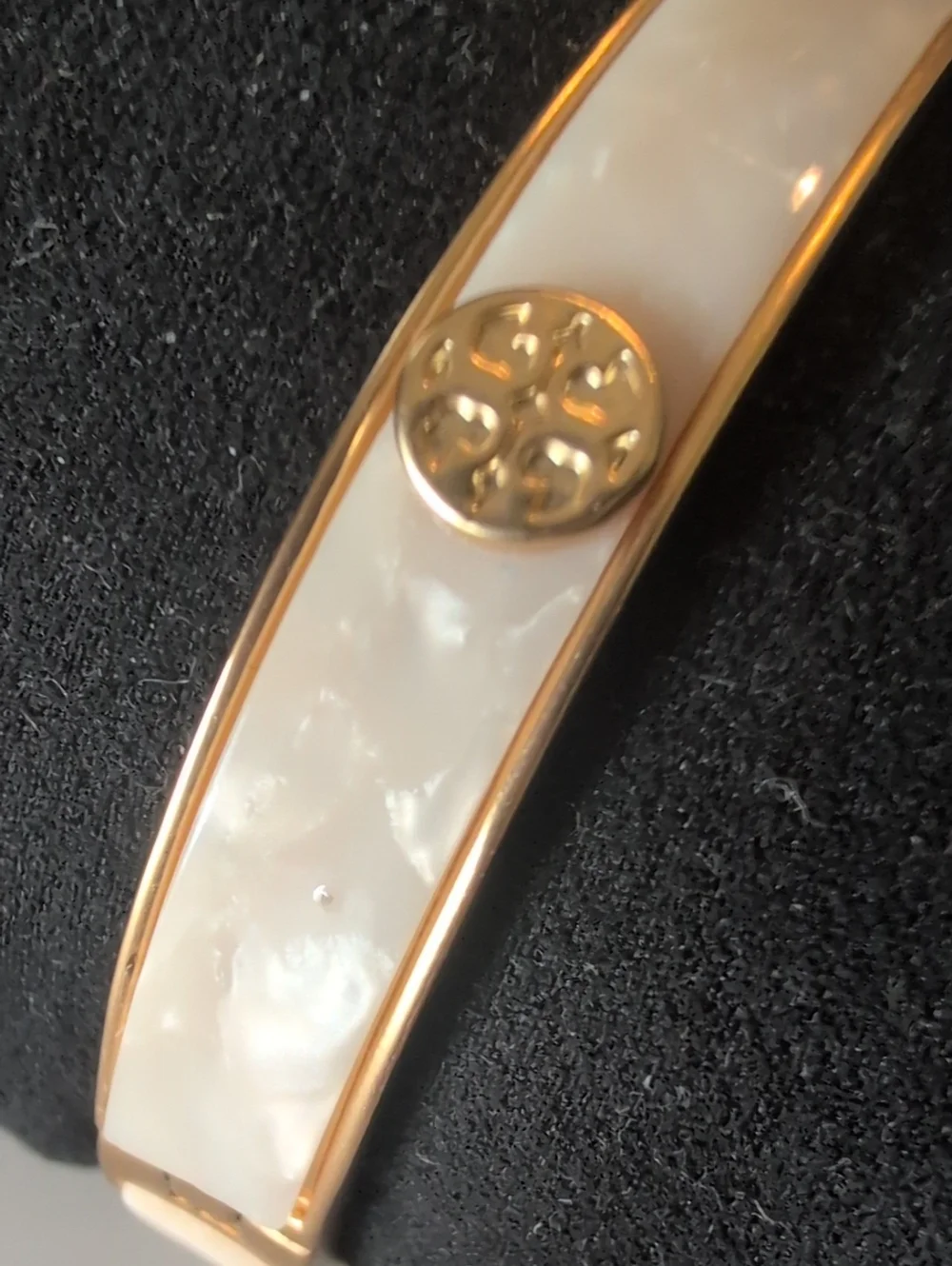 Tory Burch Gold Mother-of-Pearl Logo Bangle